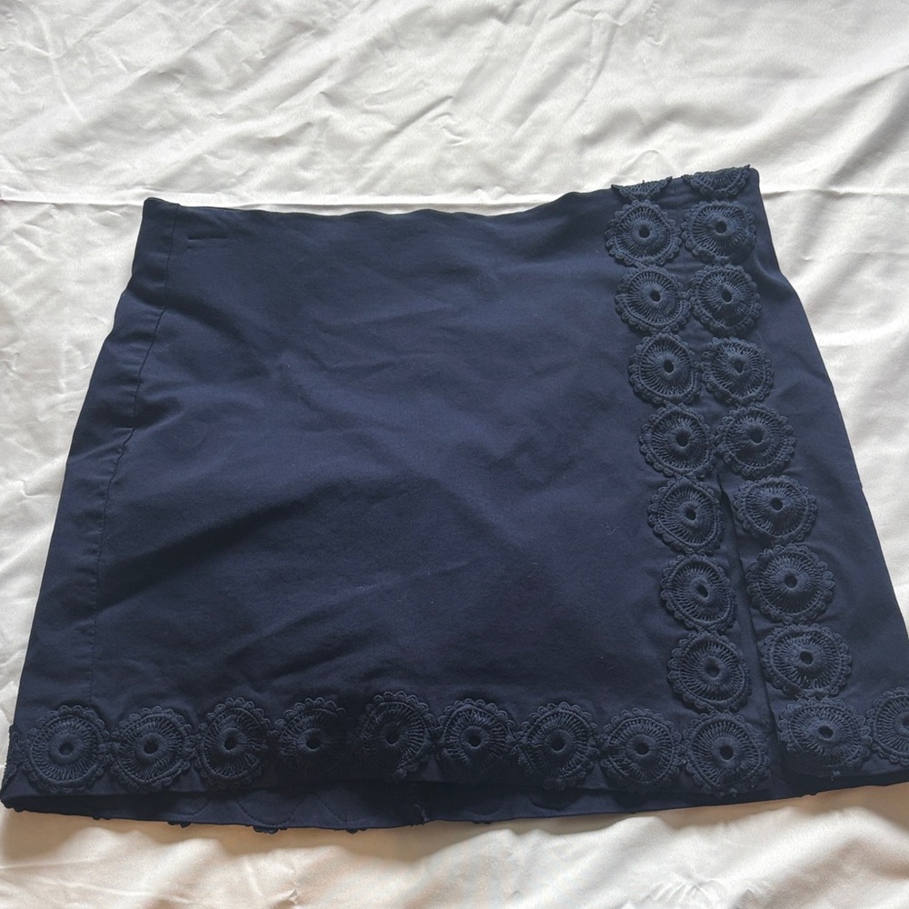 Crown & Ivy Navy Mini Skirt with Floral Lace